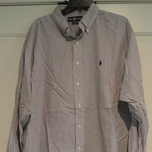 Men's Polo Ralph Lauren Yarmouth button down dress shirt 17.5 35 white purple